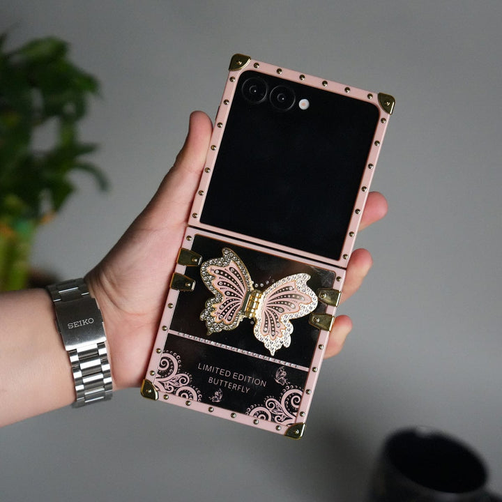 FRATO Flip 7 Collections Galaxy Z Flip 7 Luxury Butterfly Case | Trunk Frame Cover with 3D Butterfly | Premium Limited Edition Design