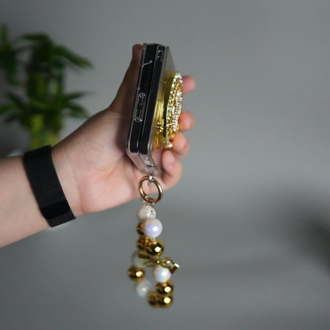 FRATO Flip 7 Collections Galaxy Z Flip 7 Luxury Spinning Dollar Bling Case | Crystal Clear Cover with Pearl Strap