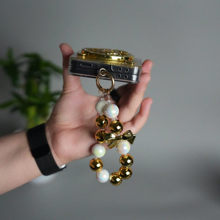 FRATO Flip 7 Collections Galaxy Z Flip 7 Luxury Spinning Dollar Bling Case | Crystal Clear Cover with Pearl Strap