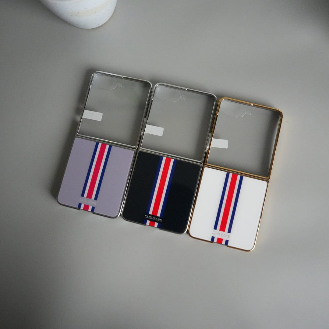 FRATO Flip 7 Collections Galaxy Z Flip 7 Luxury Stripe Glass Case | Chrome Plated Clear Back Cover with Glossy Finish