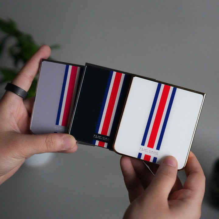 FRATO Flip 7 Collections Galaxy Z Flip 7 Luxury Stripe Glass Case | Chrome Plated Clear Back Cover with Glossy Finish