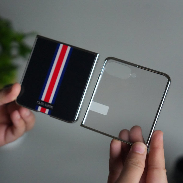 FRATO Flip 7 Collections Galaxy Z Flip 7 Luxury Stripe Glass Case | Chrome Plated Clear Back Cover with Glossy Finish