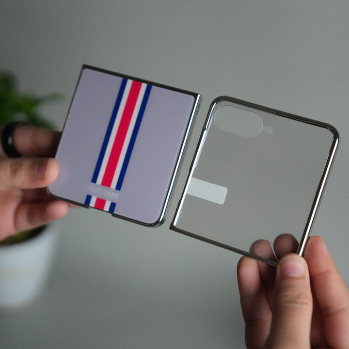 FRATO Flip 7 Collections Galaxy Z Flip 7 Luxury Stripe Glass Case | Chrome Plated Clear Back Cover with Glossy Finish
