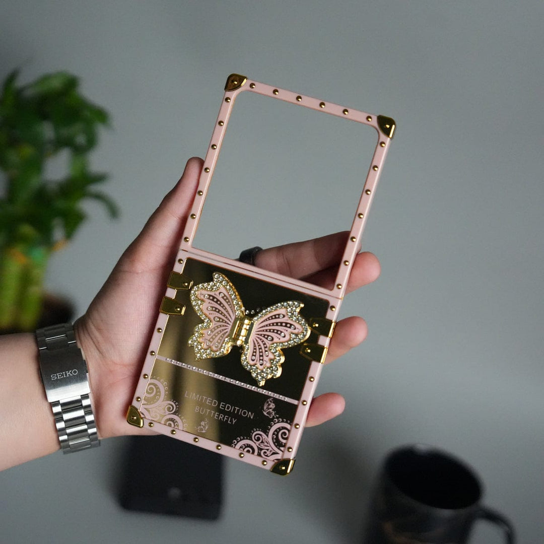 FRATO Flip 7 Collections Pink Galaxy Z Flip 7 Luxury Butterfly Case | Trunk Frame Cover with 3D Butterfly | Premium Limited Edition Design