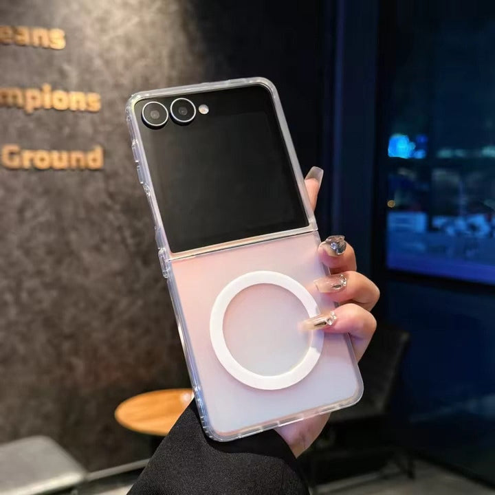 FRATO Flip 7 Collections Samsung Galaxy Z Flip 7 Transparent Shiny Color Case Cover With Magnetic Charging Ring