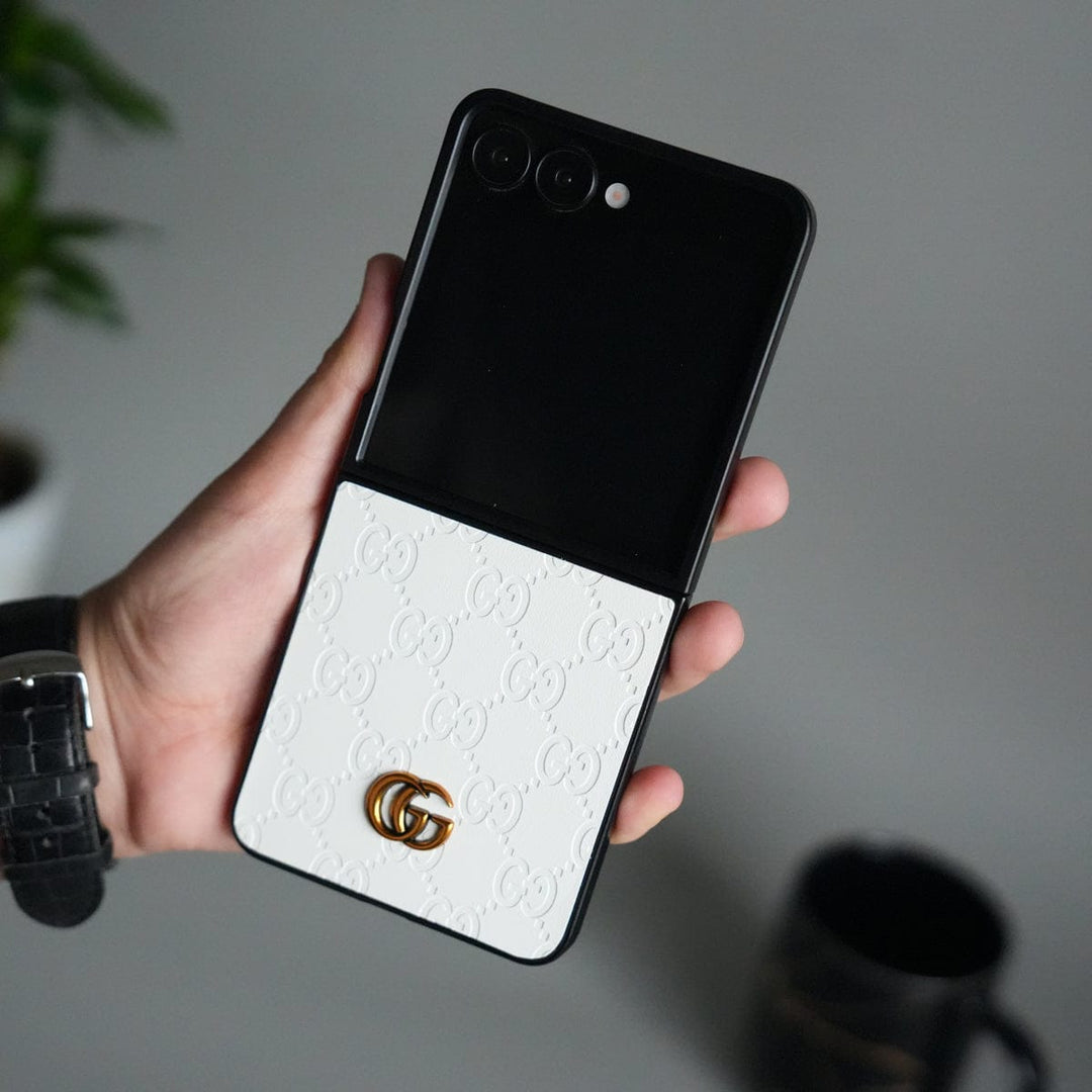 FRATO Flip 7 Collections White Galaxy Z Flip 7 Luxury GG Fashion Leather Brand Case Cover