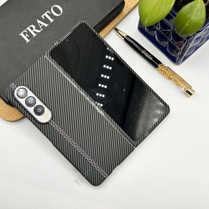 FRATO Fold 3 Collection Black Shade Samsung Galaxy Z Fold 3 Premium Carbon Fiber Texture PC Hard Case Cover