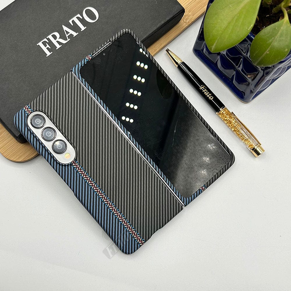 FRATO Fold 3 Collection Blue Black shade Samsung Galaxy Z Fold 3 Premium Carbon Fiber Texture PC Hard Case Cover