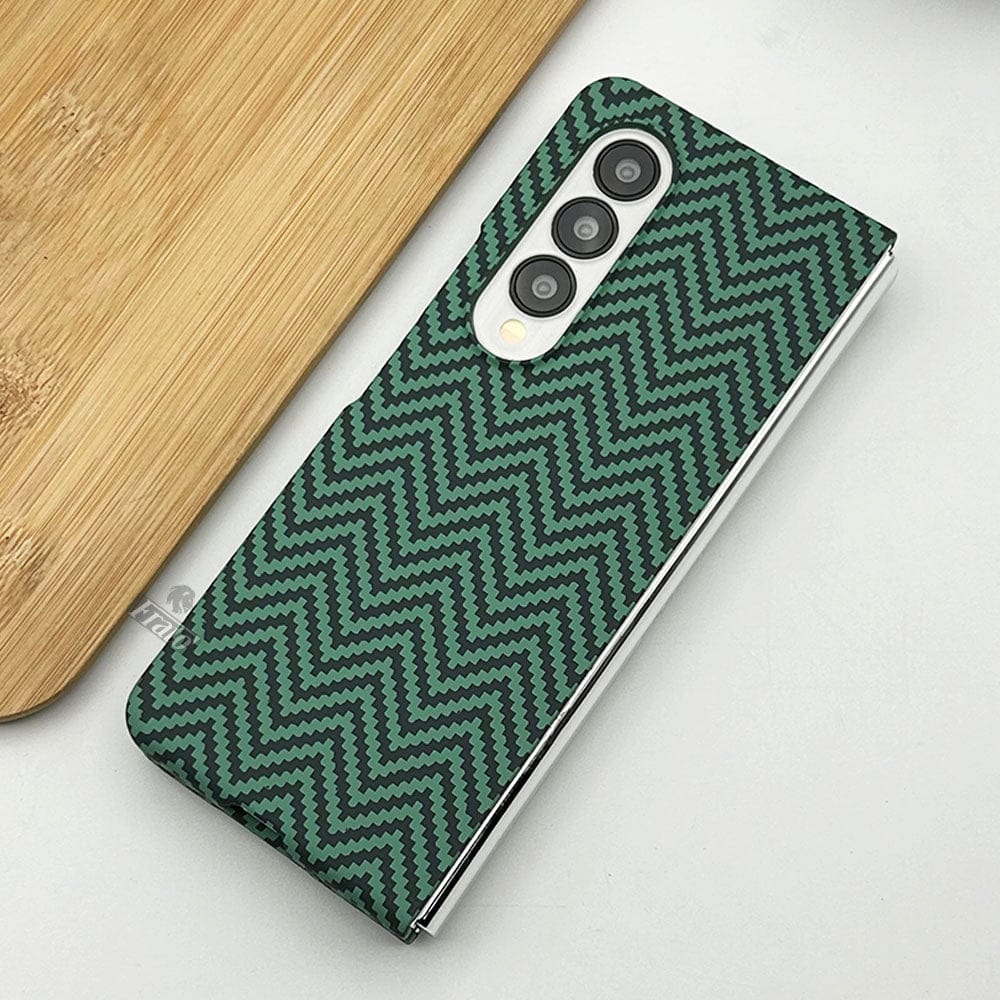 FRATO Fold 3 Collection Green Samsung Galaxy Z Fold 3 Zigzag Carbon Fiber Pattern Texture Case Cover