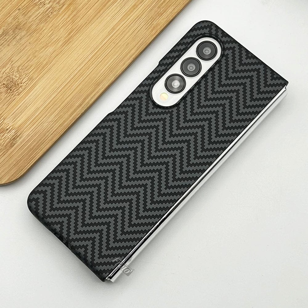 FRATO Fold 3 Collection Grey Samsung Galaxy Z Fold 3 Zigzag Carbon Fiber Pattern Texture Case Cover