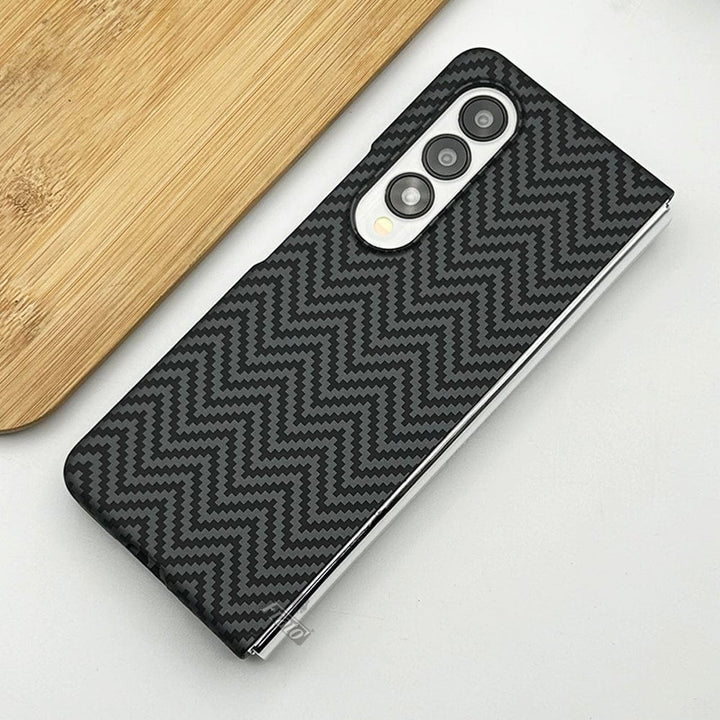 FRATO Fold 3 Collection Grey Samsung Galaxy Z Fold 3 Zigzag Carbon Fiber Pattern Texture Case Cover