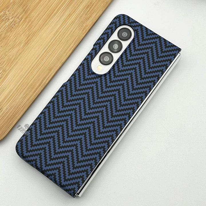 FRATO Fold 3 Collection Navy Blue Samsung Galaxy Z Fold 3 Zigzag Carbon Fiber Pattern Texture Case Cover