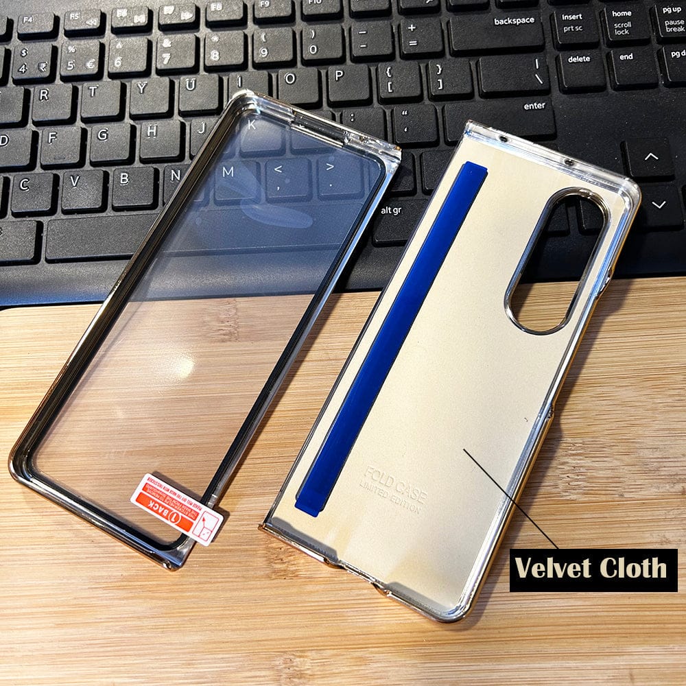 FRATO Fold 3 Collection Samsung Galaxy Z Fold 3 PU Leather Chrome Plated With Front Screen Protector Case Cover