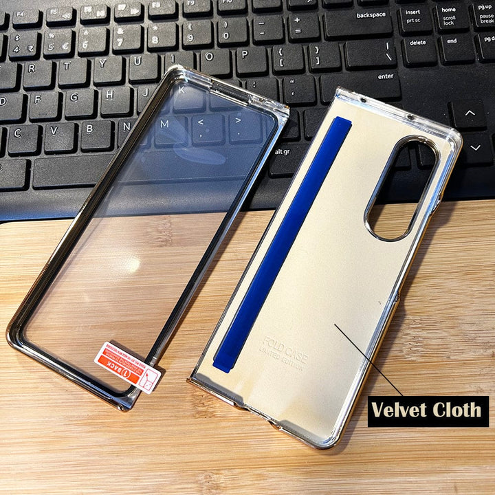 FRATO Fold 3 Collection Samsung Galaxy Z Fold 3 PU Leather Chrome Plated With Front Screen Protector Case Cover