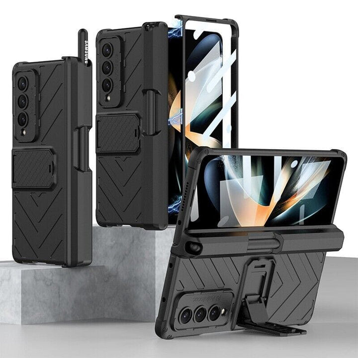 FRATO Fold 4 Collections Black Samsung Galaxy Z Fold 4 Adjustable Kickstand &amp; Pen Holder Case Cover