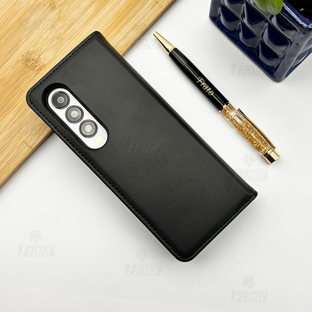 FRATO Fold 4 Collections Black Samsung Galaxy Z Fold 4 Back Case with Magnetic Attachable Flip Cover With Card Holder