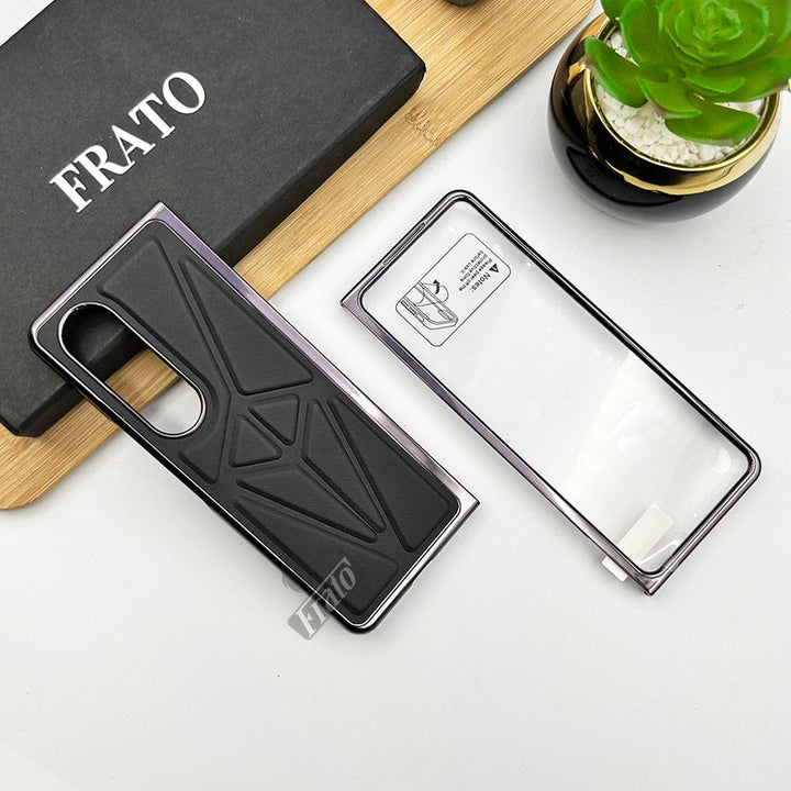 FRATO Fold 4 Collections Black Samsung Galaxy Z Fold 4 Chrome Plated Geometric Pattern Leather Design Case Cover