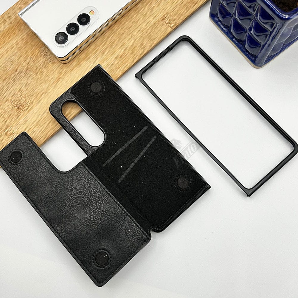 FRATO Fold 4 Collections Black Samsung Galaxy Z Fold 4 Leather Case With Back Side Protective Card Holder Slot