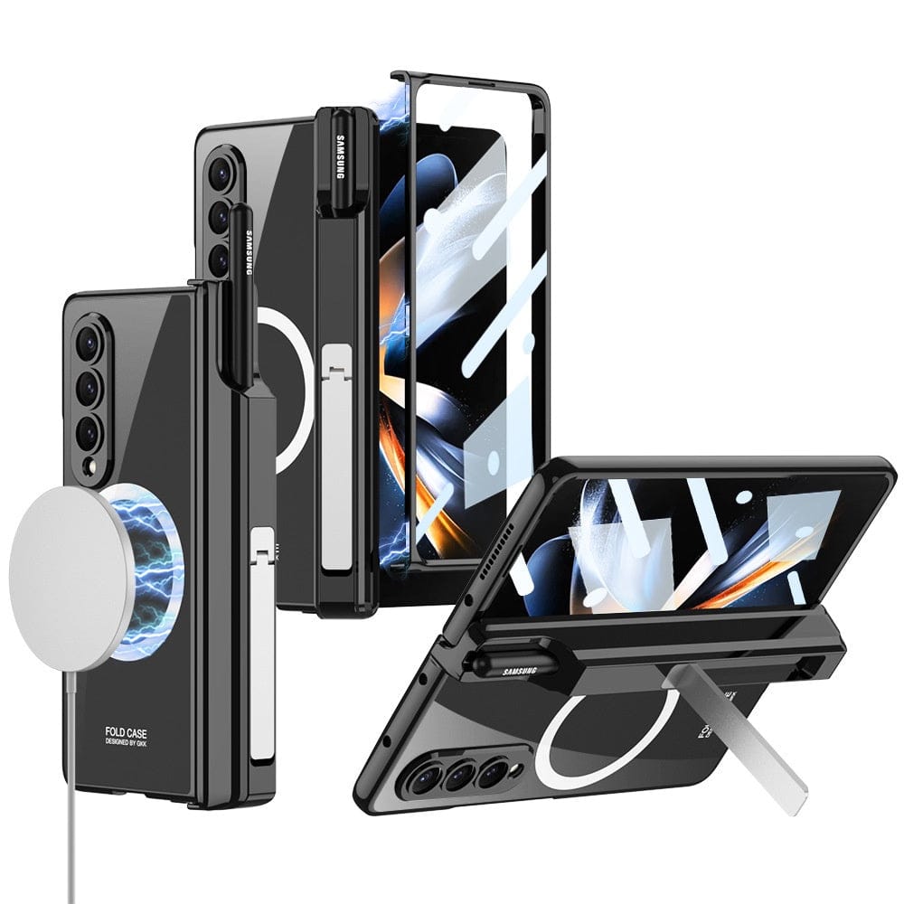 FRATO Fold 4 Collections Black Samsung Galaxy Z Fold 4 Transparent Electroplating Magnetic Hinge Front Glass Protective Cover
