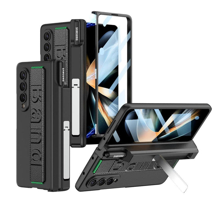 FRATO Fold 4 Collections Black Samsung Z Fold 4 Case With Wrist Strap And Pen Holder