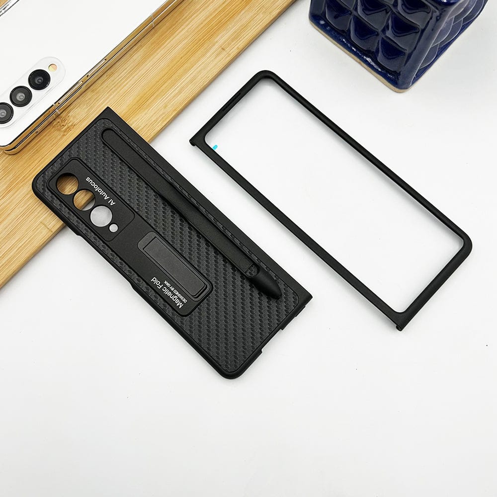 FRATO Fold 4 Collections Carbon Fiber Design Samsung Galaxy Z Fold 4 Case with S-Pen Leather Pocket