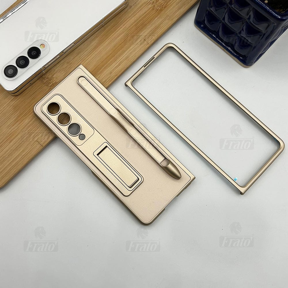 FRATO Fold 4 Collections Golden Samsung Galaxy Z Fold 4 Case with S-Pen Leather Pocket