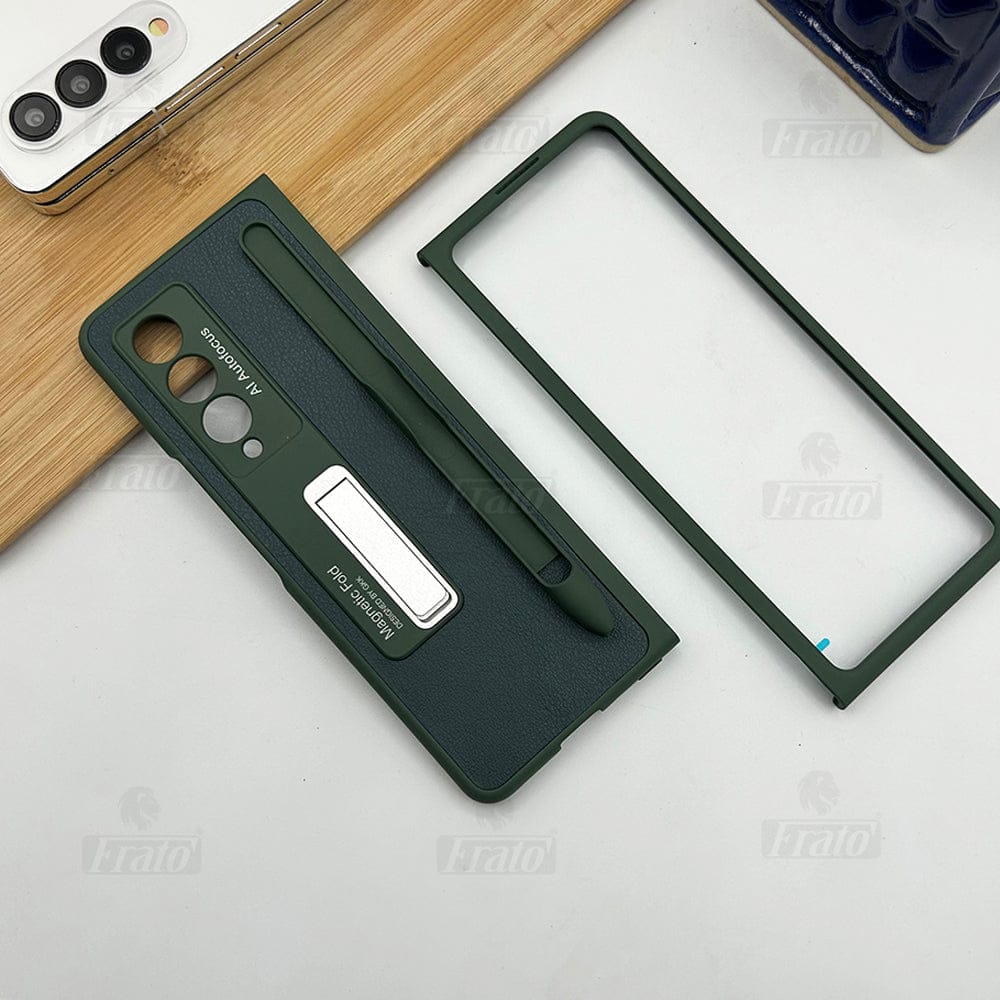 FRATO Fold 4 Collections Green Samsung Galaxy Z Fold 4 Case with S-Pen Leather Pocket