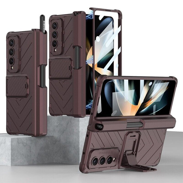 FRATO Fold 4 Collections Maroon Samsung Galaxy Z Fold 4 Adjustable Kickstand &amp; Pen Holder Case Cover