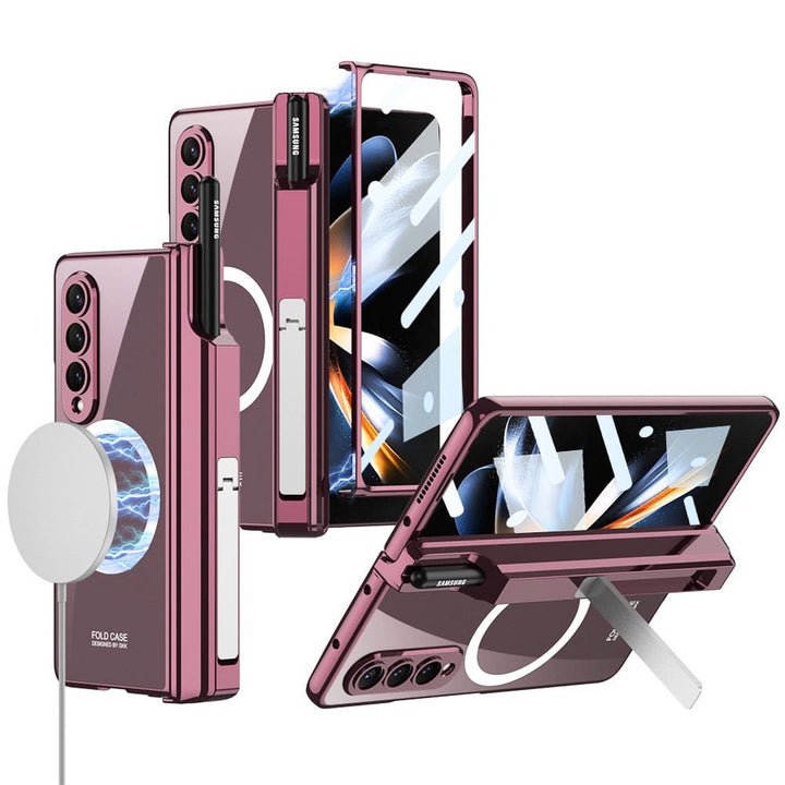 FRATO Fold 4 Collections Maroon Samsung Galaxy Z Fold 4 Transparent Electroplating Magnetic Hinge Front Glass Protective Cover