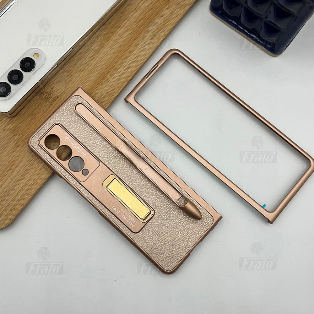 FRATO Fold 4 Collections Rose Golden Samsung Galaxy Z Fold 4 Case with S-Pen Leather Pocket