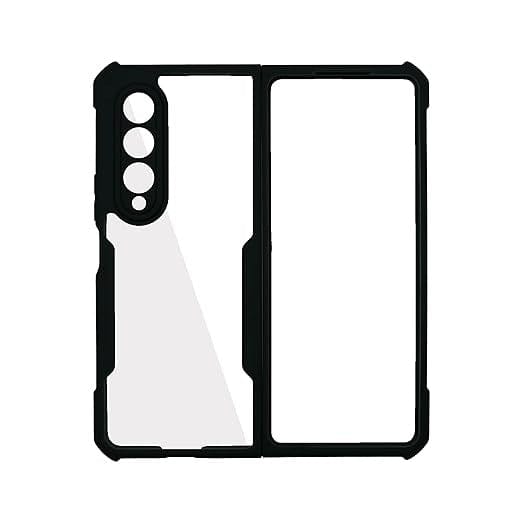 FRATO Fold 4 Collections Samsung Galaxy Z Fold 4 Airbags Bumper Transparent Back Front Screen Protector Case Cover(Black)