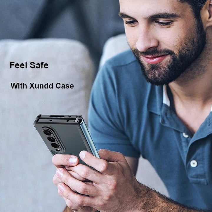 FRATO Fold 4 Collections Samsung Galaxy Z Fold 4 Airbags Bumper Transparent Back Front Screen Protector Case Cover(Black)
