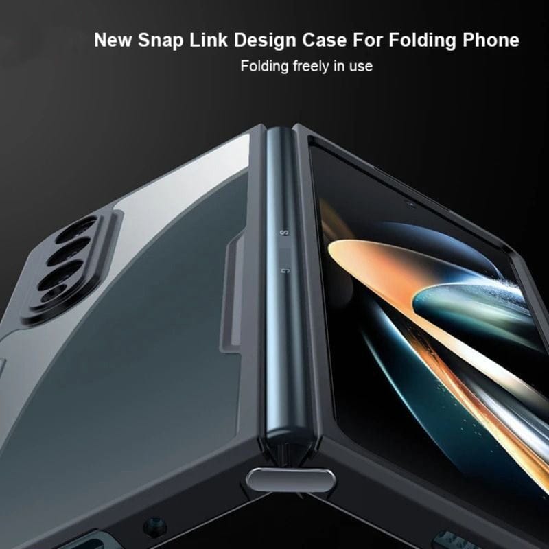 FRATO Fold 4 Collections Samsung Galaxy Z Fold 4 Airbags Bumper Transparent Back Front Screen Protector Case Cover(Black)