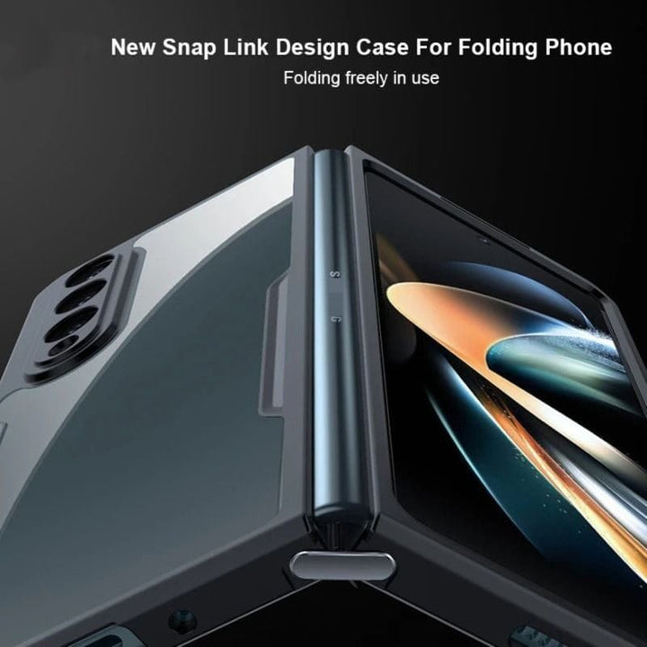 FRATO Fold 4 Collections Samsung Galaxy Z Fold 4 Airbags Bumper Transparent Back Front Screen Protector Case Cover(Black)