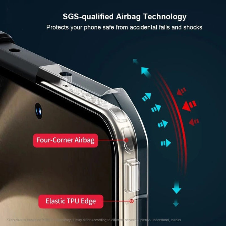 FRATO Fold 4 Collections Samsung Galaxy Z Fold 4 Airbags Bumper Transparent Back Front Screen Protector Case Cover(Black)