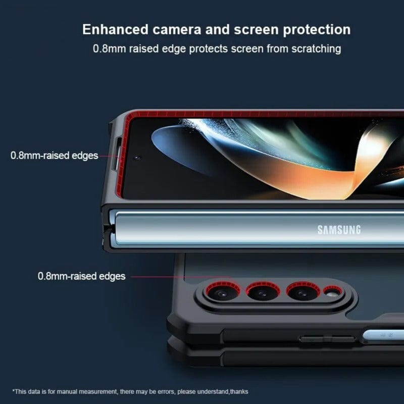 FRATO Fold 4 Collections Samsung Galaxy Z Fold 4 Airbags Bumper Transparent Back Front Screen Protector Case Cover(Black)