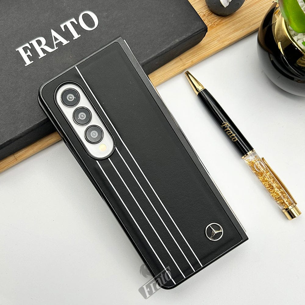 FRATO Fold 4 Collections Samsung Galaxy Z Fold 4 Mercedes Black Leather White lined Case Cover (Black)