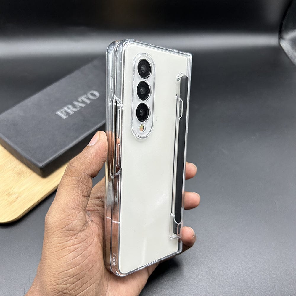 FRATO Fold 4 Collections Samsung Galaxy Z Fold 4 Transparent Cristal Hard Shell Cover Case With S-Pent Slot