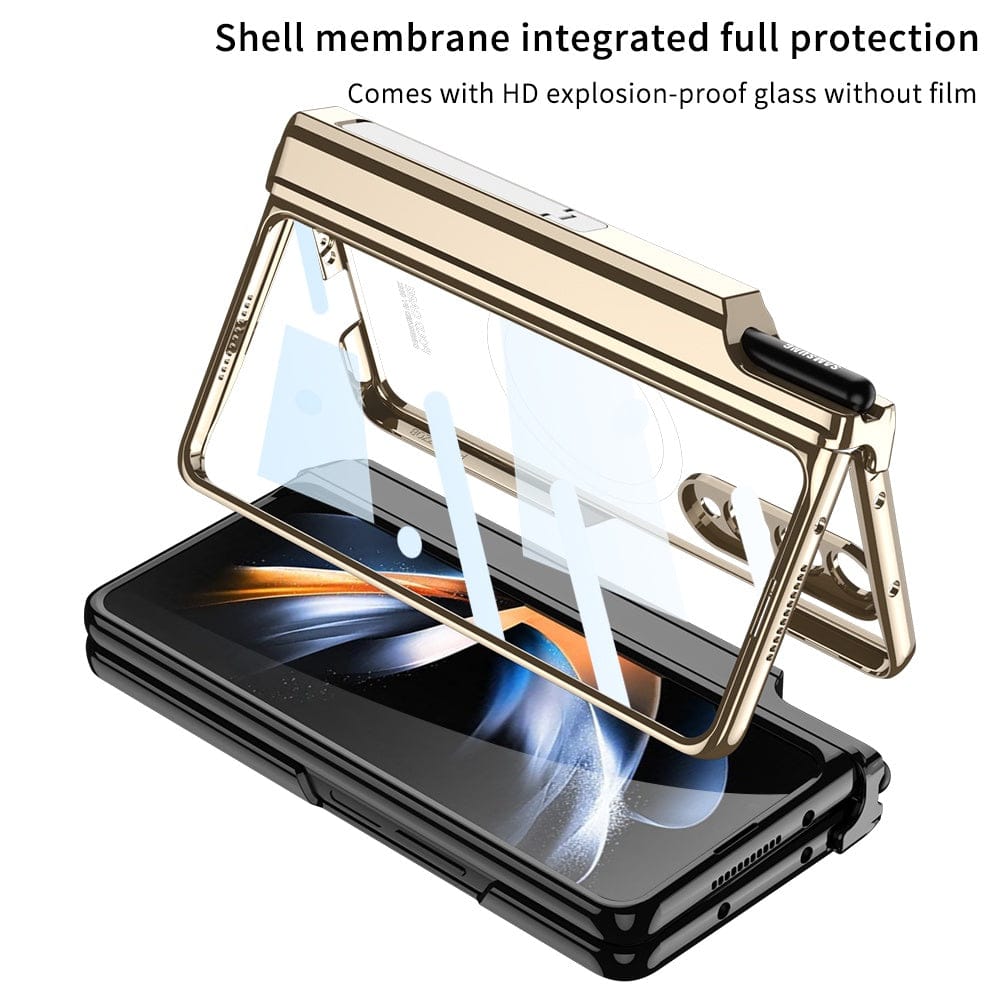 FRATO Fold 4 Collections Samsung Galaxy Z Fold 4 Transparent Electroplating Magnetic Hinge Front Glass Protective Cover