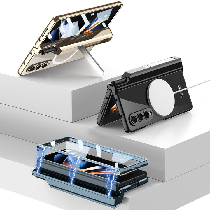 FRATO Fold 4 Collections Samsung Galaxy Z Fold 4 Transparent Electroplating Magnetic Hinge Front Glass Protective Cover