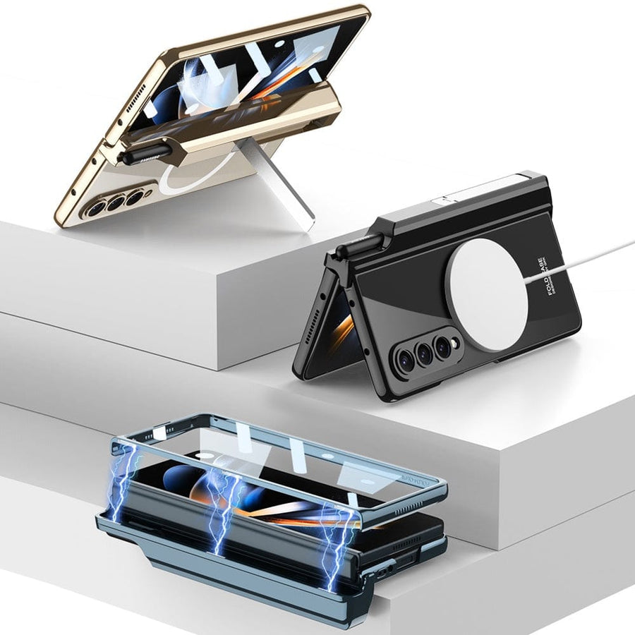 FRATO Fold 4 Collections Samsung Galaxy Z Fold 4 Transparent Electroplating Magnetic Hinge Front Glass Protective Cover