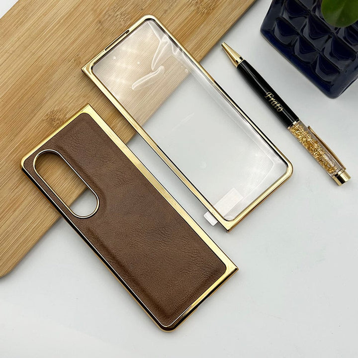 FRATO Fold 4 Collections Samsung Z Fold 4 PU Leather Chrome Plated With Front Screen Protector Case Cover
