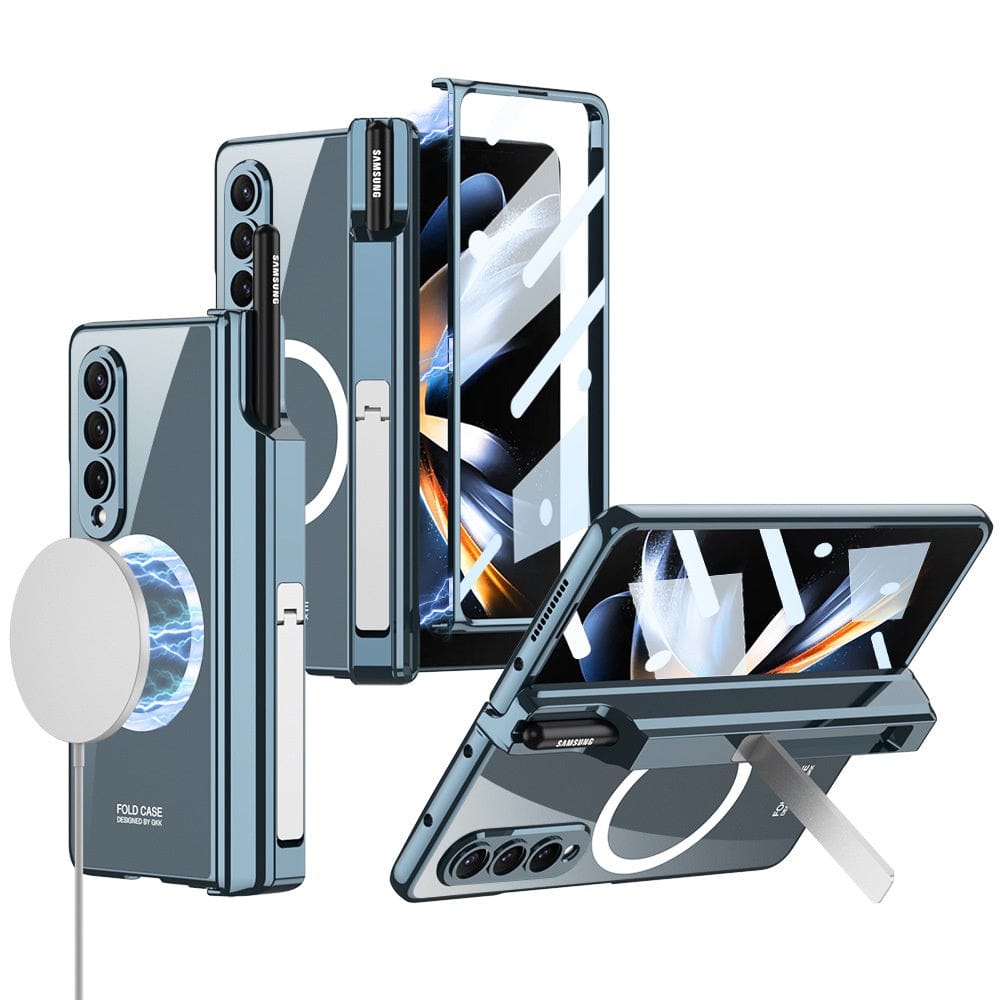 FRATO Fold 4 Collections Sierra Blue Samsung Galaxy Z Fold 4 Transparent Electroplating Magnetic Hinge Front Glass Protective Cover