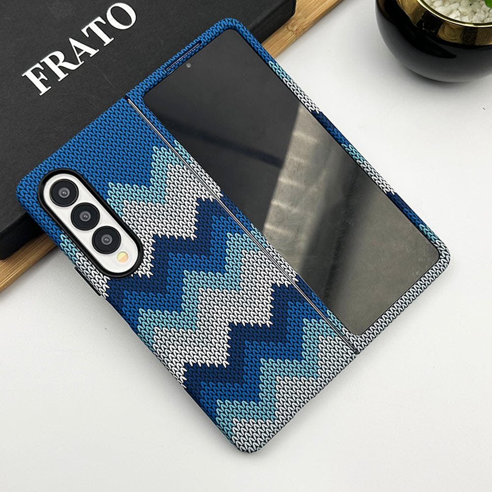 FRATO Fold 4 Collections Woolen Blue Samsung Galaxy Z Fold 4 Woolen Texture Pattern Case Cover