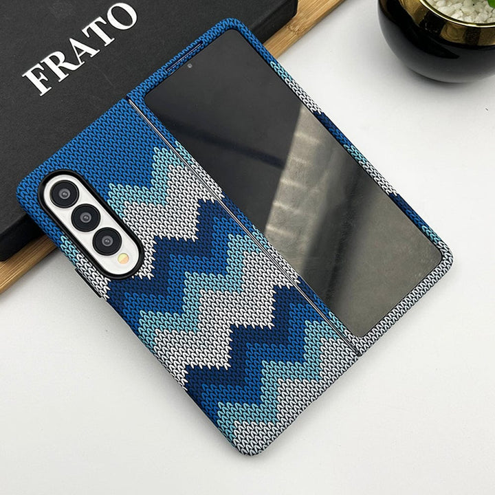 FRATO Fold 4 Collections Woolen Blue Samsung Galaxy Z Fold 4 Woolen Texture Pattern Case Cover