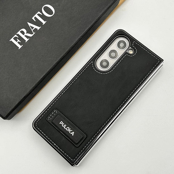 FRATO Fold 5 Collection Black Samsung Galaxy Z Fold 5 Fall Proof Side Stitch Leather Case Cover
