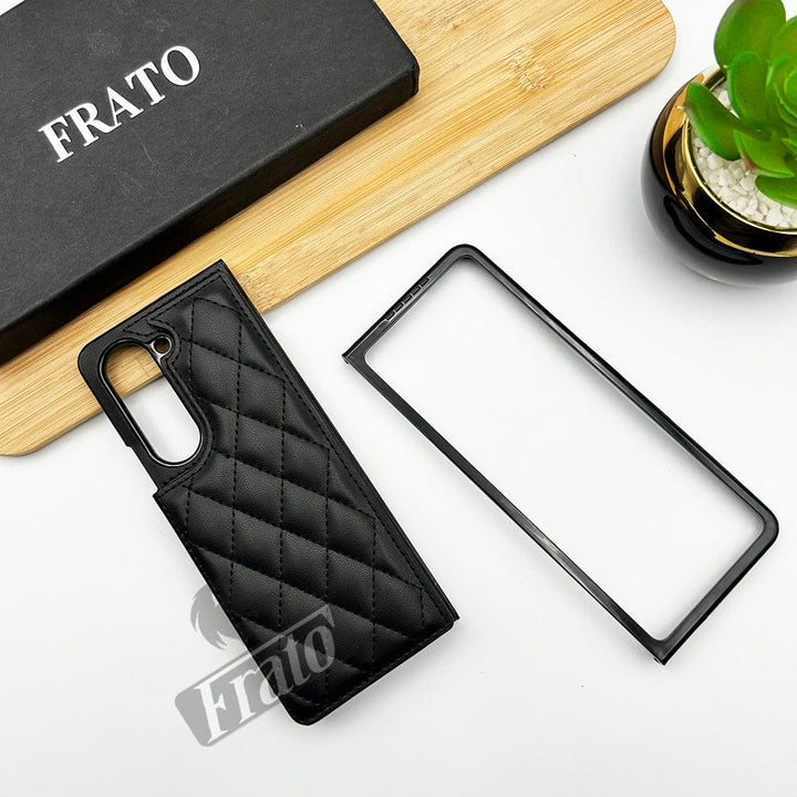 FRATO Fold 5 Collection Black Samsung Galaxy Z Fold 5 Fashion Puffer Leather Stitch Design Card Holder Case Cover