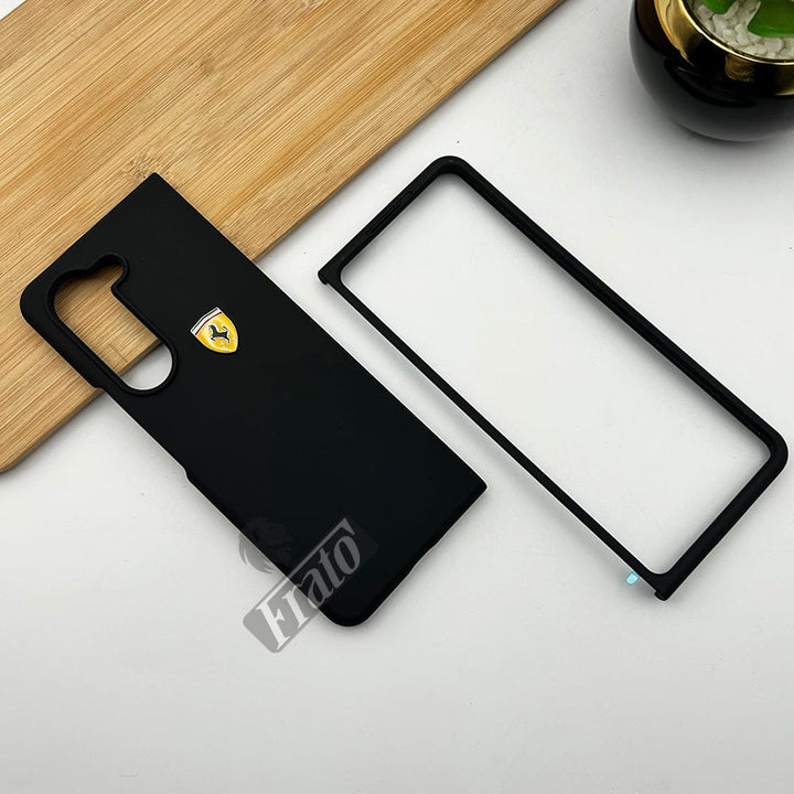 FRATO Fold 5 Collection Black Samsung Galaxy Z Fold 5 Matte Finish Ferrari Sports Car Logo Design Case Cover