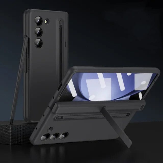 FRATO Fold 5 Collection Black Samsung Galaxy Z Fold 5 Matte Finish Front Screen Protector With S Pen Kickstand Case Cover
