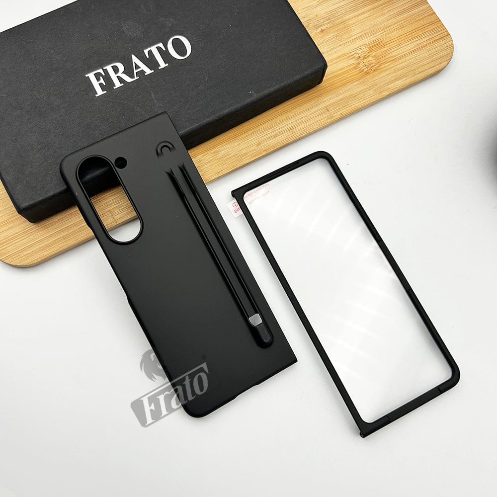 FRATO Fold 5 Collection Black Samsung Galaxy Z Fold 5 Matte Finish Pastel Silk Hard Shell Case Cover With S Pen Slot